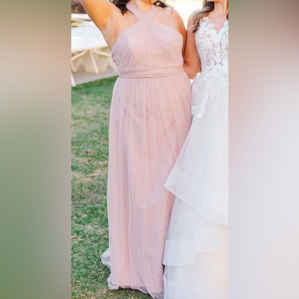 Bella Bridesmaid’s Dusty Rose Halter Maxi Dress
